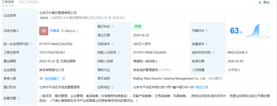 贾国龙卸任西贝小牛法定代表人(图1)
